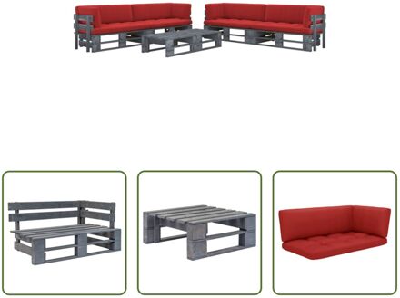 vidaXL Pallet Loungeset - Hout - 110 x 65 x 55 cm - Inclusief kussens - Grijs geïmpregneerd