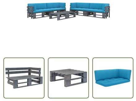 vidaXL Pallet Loungeset - Tuinmeubelset - 110 x 65 cm - Grenenhout Grijs