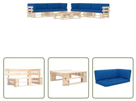 vidaXL Pallet loungeset - Tuinmeubelset - Geïmpregneerd grenenhout - Koningsblauwe kussens