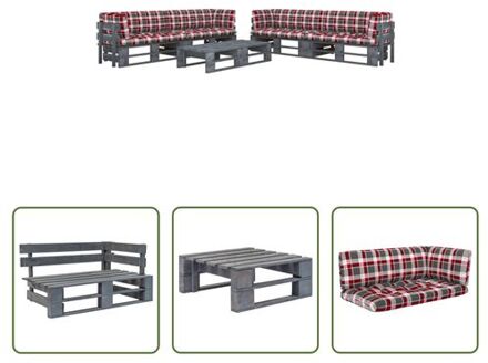 vidaXL Pallet loungeset - Tuinmeubelset - Grenenhout - 110 x 65 x 25 cm - Grijs