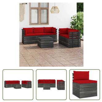 vidaXL Pallet Loungeset - Tuinmeubelset - Grenenhout - 60 x 65 x 71.5 cm - Rood