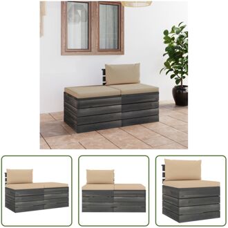 vidaXL Pallet Loungeset - Tuinmeubelset - Grenenhout - 60x65x71.5cm - Beige