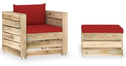 vidaXL Pallet Loungeset - Tuinmeubelset van geïmpregneerd grenenhout - Rode kussens - Modulair design - Rood
