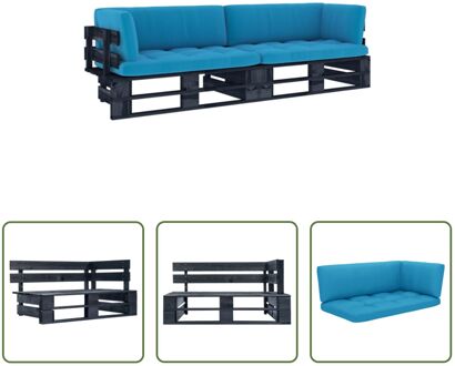 vidaXL Pallet Tuinbank - 110 x 65 x 55 cm - Grenenhout - Weerbestendig - Blauw kussen Zwart