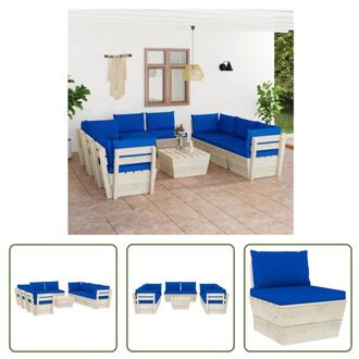 vidaXL Pallet tuinset 9-delig - 60x60x65 cm - blauw kussen