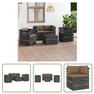 vidaXL Pallet Tuinset - Armstoel + Hoekbank + Tafel - Palletkussens - Massief grenenhout - Taupe kussen