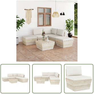 vidaXL Pallet Tuinset - Houten Loungeset - 6-delig - 60x60x65cm - Inclusief Kussens Crème