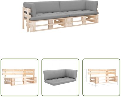 vidaXL Palletbank - Houten Tuinbank - Geïmpregneerd Grenenhout - 110 x 65 x 55 cm - Grijs Kussen