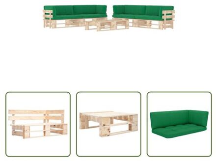 vidaXL Pallettuinmeubelset - Grenenhout - 110x65x55 cm - Inclusief kussens Groen