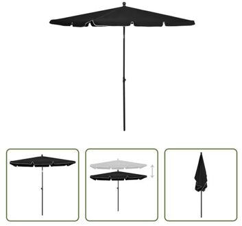 vidaXL Parasol 210 x 140 cm - UV-beschermend polyester - Stabiele en duurzame constructie - Zwart