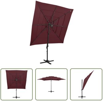 vidaXL Parasol 250x250x246 cm - Bordeauxrood - UV-beschermend polyester - gepoedercoat aluminium