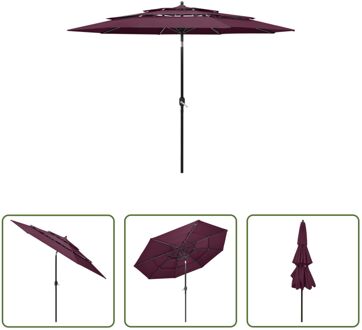 vidaXL Parasol 3-laags - 300 x 243 cm - Bordeauxrood - UV-beschermend polyester - Aluminium paal