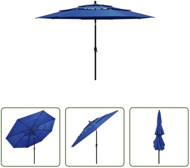 vidaXL Parasol - 3-laags - 350x260 cm - UV-beschermend polyester - Aluminium paal - Inklapbaar - Azuurblauw