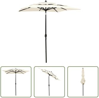 vidaXL Parasol 3-laags Polyester - 200x200x240cm - UV-beschermend - Aluminium paal - Inklapbaar - Zandkleurig Beige