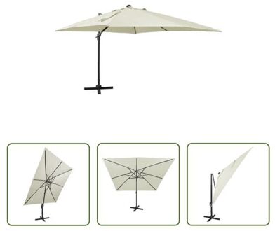 vidaXL Parasol 300 x 300 x 258 cm - zand - UV-beschermend - aluminium paal - LED-lampjes - montage vereist Beige