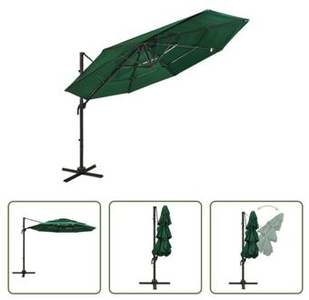 vidaXL Parasol - 4-laags - Groen - 300 x 300 cm (B x D x H) - UV-beschermend - Aluminium