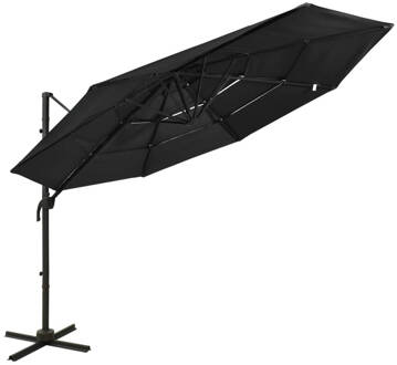 vidaXL Parasol 4-laags met aluminium paal 3x3 m zwart