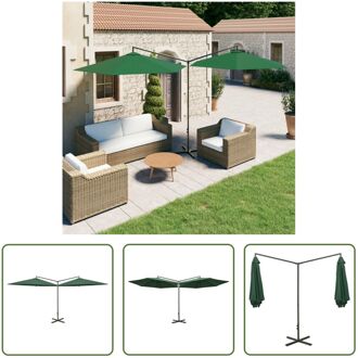 vidaXL Parasol Dubbel - Stof 100% polyester - Groen - 600 x 290 x 260 cm - 2 Naast elkaar liggende doeken