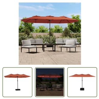 vidaXL Parasol Dubbel Terracotta 449x265x245 cm - LED-verlichting Oranje