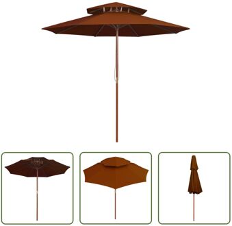 vidaXL Parasol Dubbeldekker - Terracotta - 270 x 256 cm - 38 mm paal - Houten frame Bruin