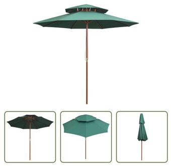 vidaXL Parasol Groen 270x270 cm - Hardhouten Frame - Dubbeldekker Luifel