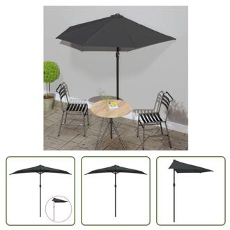 vidaXL Parasol Halfrond - 270 x 144 x 222 cm - UV-beschermend polyester - 38 mm paaldiameter - Antraciet Grijs