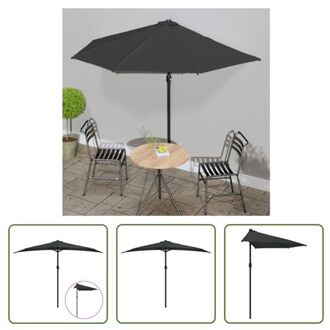 vidaXL Parasol - Halfrond - 300 x 155 x 223 cm - Zwart