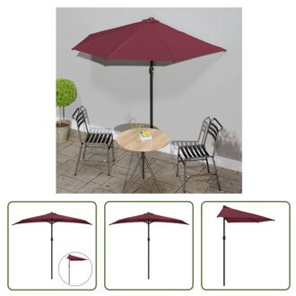 vidaXL Parasol Halfrond Bordeauxrood 270x144x222 cm - UV-beschermend Polyester - 38mm Paaldiameter