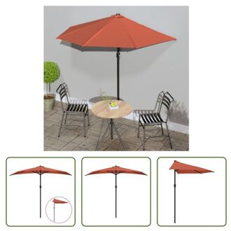 vidaXL Parasol - Halfrond - Terracotta - 270 x 144 x 222 cm - UV-beschermend polyester Bruin