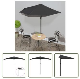 vidaXL Parasol - Halfrond - Zwart - 270 x 144 x 222 cm - 38 mm paaldiameter - UV-beschermend polyester