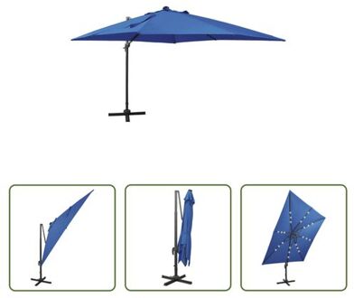 vidaXL Parasol - LED-verlichting - UV-bescherming - 300x300x258 cm - Azuurblauw