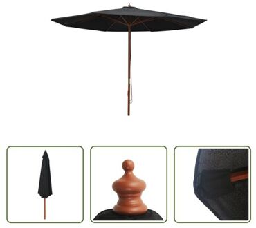 vidaXL Parasol met houten paal 350 cm zwart - Parasol