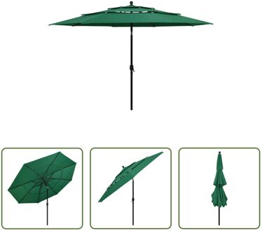 vidaXL Parasol The Living Store - 3-laags - Groen - Polyester - Aluminium - 350 x 260 cm