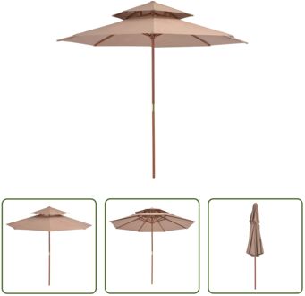 vidaXL Parasol The Living Store Tuinparasol - 270 x 256 cm - Houten frame - Polyester doek - Taupe