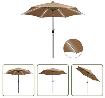 vidaXL Parasol Tuin - 300 x 240 cm - Uv-beschermend polyester - Aluminium paal - Met LED-strip Taupe