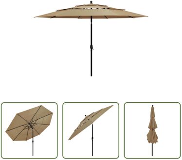 vidaXL Parasol Tuin - 350 x 260 cm - Uv-beschermend polyester - Aluminium paal - Taupe