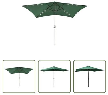 vidaXL Parasol Tuin - Groen - UV-Beschermend Polyester - Gepoedercoat Staal - 200x300x247cm - Met LEDs