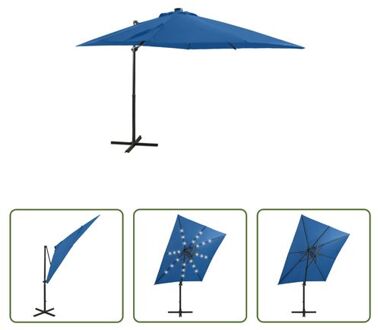 vidaXL Parasol - Tuinparasol met LED-verlichting - 250 x 230 cm (ø x H) - Azuurblauw