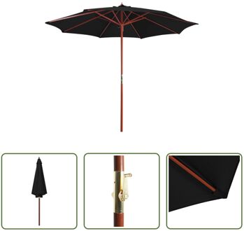 vidaXL Parasol Zwart 300 cm - UV-bestendig polyester - Houten paal - Zwengelmechanisme