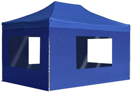 vidaXL Partytent inklapbaar met wanden 4,5x3 m aluminium blauw