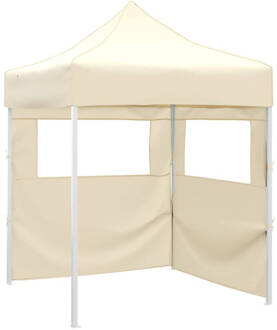 vidaXL Partytent met 2 zijwanden inklapbaar 2x2 m staal crème