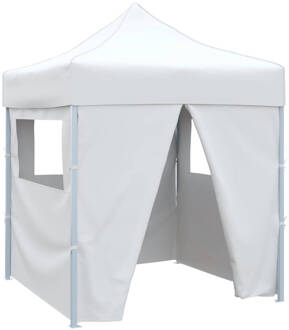 vidaXL Partytent met 4 zijwanden inklapbaar 2x2 m staal wit