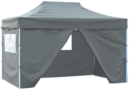 vidaXL Partytent met 4 zijwanden inklapbaar 3x4 m staal antraciet Grijs