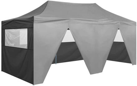 vidaXL Partytent met 4 zijwanden inklapbaar 3x6 m staal antraciet Grijs