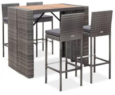 vidaXL Poly Rattan Barset - Vintage Stijl - Acaciahouten Tafelblad - Grijs - Antraciet - 120x80x110 cm