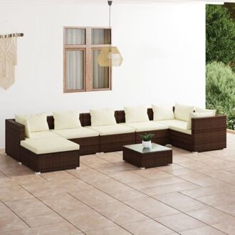 vidaXL Poly Rattan Lounge Set - 3 hoekbanken - 3 middenbanken - 1 voetenbank - 1 tafel - Bruin - Modulair