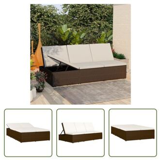 vidaXL poly rattan loungebed/bank - 2-in-1 - bruin/crèmewit - 200x121x(30.5-67.5)cm - verstelbare rugleuning