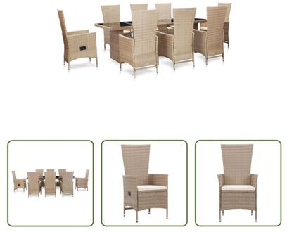 vidaXL Poly Rattan Tuinmeubelset - 240 x 90 x 75 cm - Beige - Crèmewit