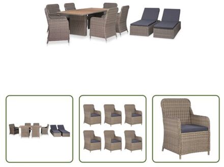 vidaXL Poly Rattan Tuinset - Bruin/Grijs - 200 x 100 x 74 cm - Inclusief Ligstoelen