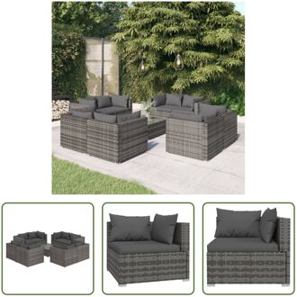 vidaXL Poly Rattan Tuinset - Grijs - Modulair Design - Waterbestendig - Stalen Frame - Comfortabele Kussens